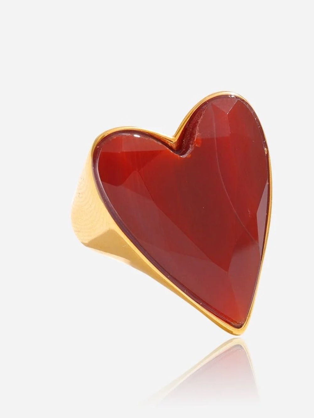 Gold-Tone Heart Cocktail Ring with Red Stone
